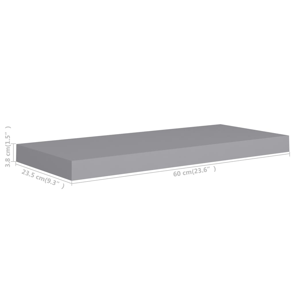 vidaXL Étagères murales flottantes 4 pcs Gris 60x23,5x3,8 cm MDF