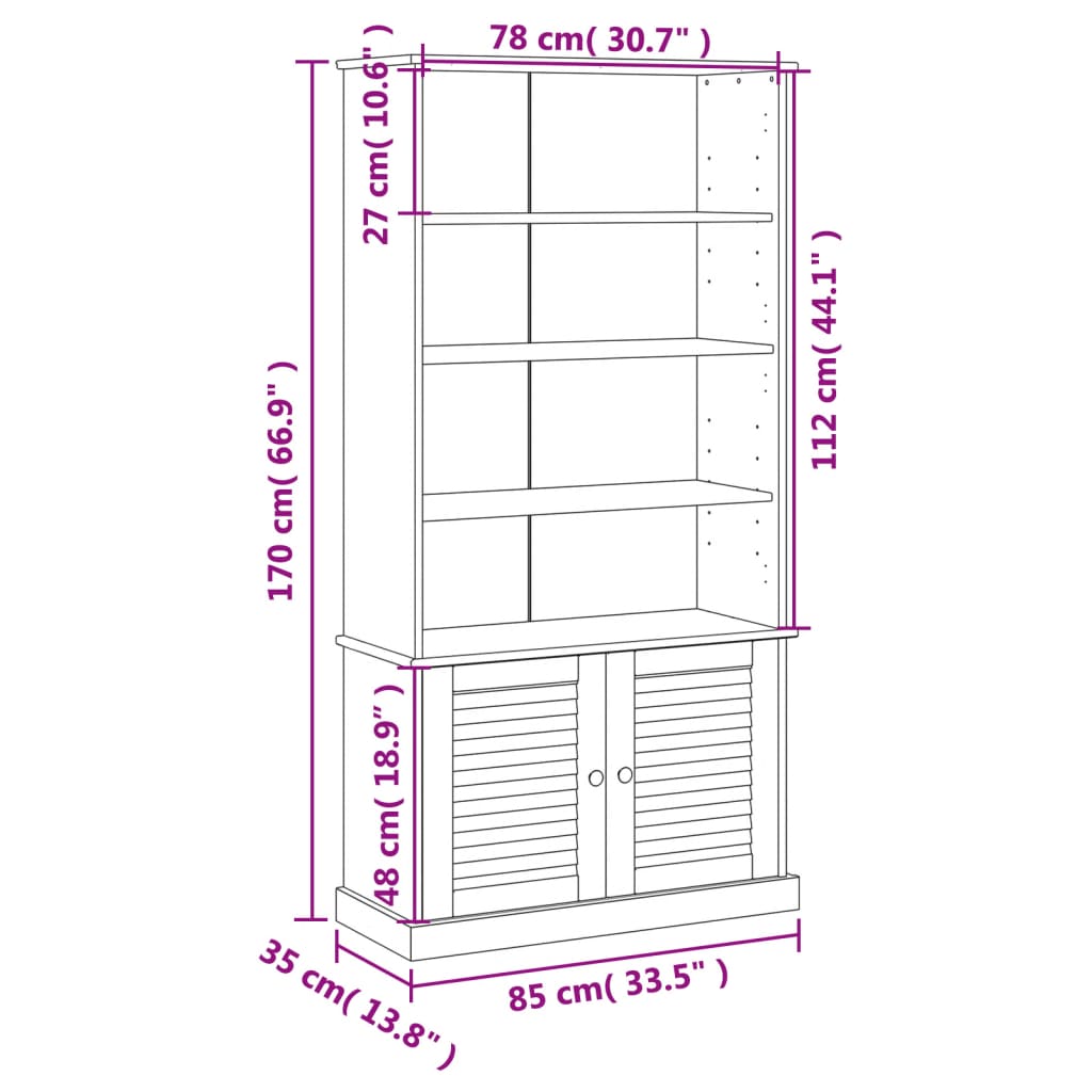 vidaXL Bibliothèque VIGO 85x35x170 cm bois massif de pin