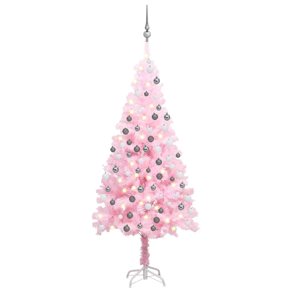 vidaXL Arbre de Noël artificiel pré-éclairé et boules rose 120 cm PVC