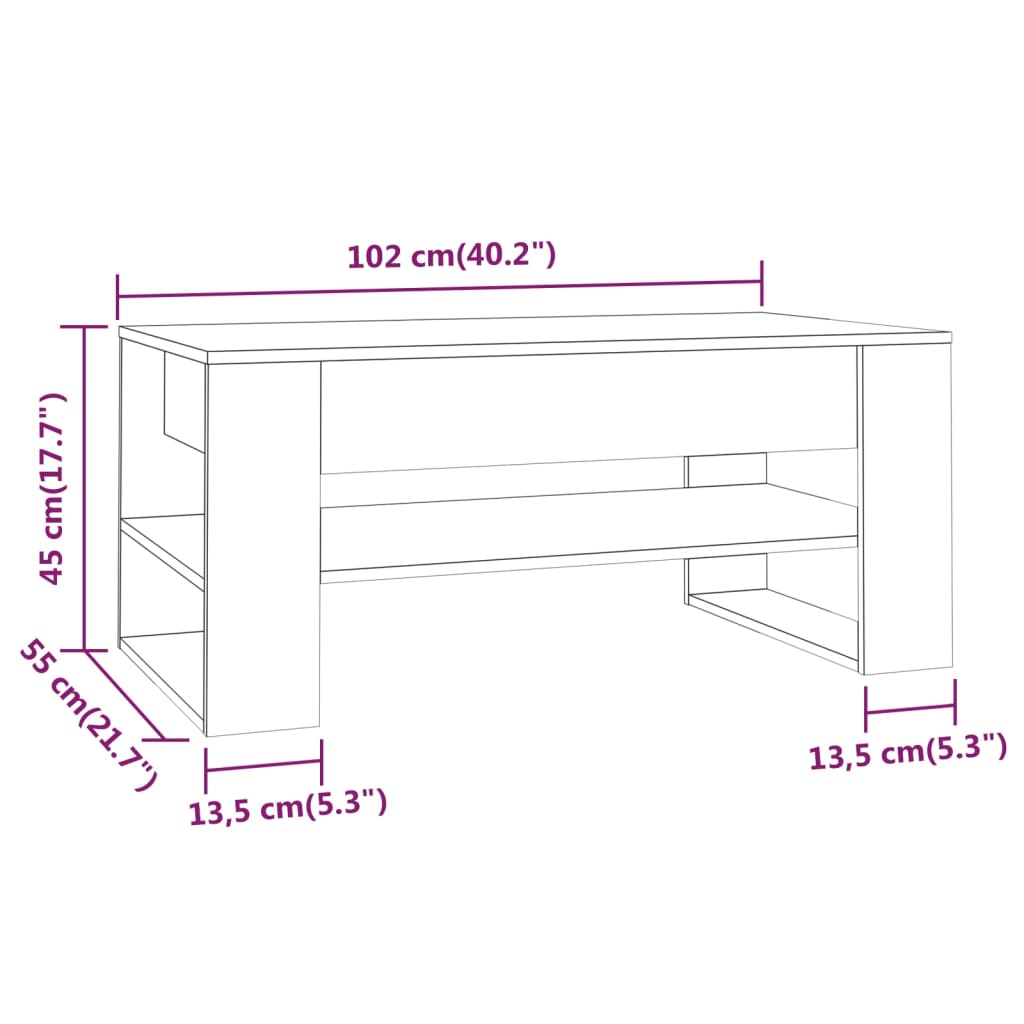 vidaXL Table basse noir 102x55x45 cm bois d'ingénierie