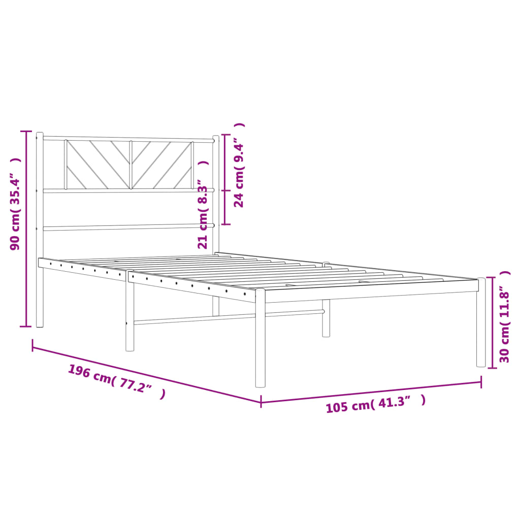 vidaXL Cadre de lit métal avec tête de lit blanc 100x190 cm