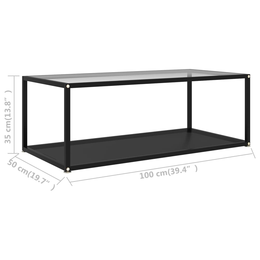 vidaXL Table basse Transparent et noir 100x50x35 cm Verre trempé