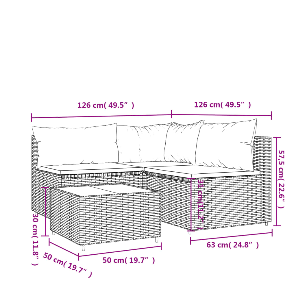 vidaXL Salon de jardin 4 pcs avec coussins Marron Résine tressée