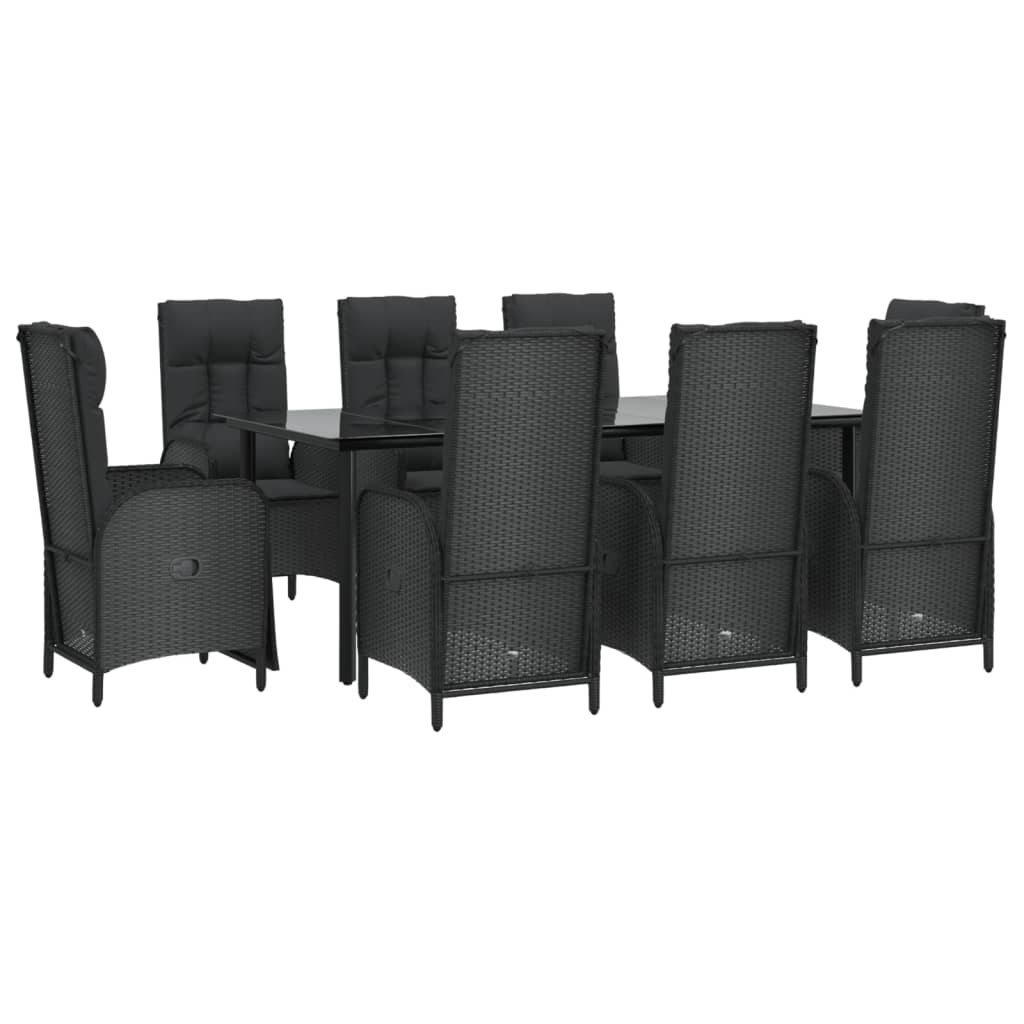 vidaXL Ensemble à manger jardin 9pcs et coussins noir résine tressée