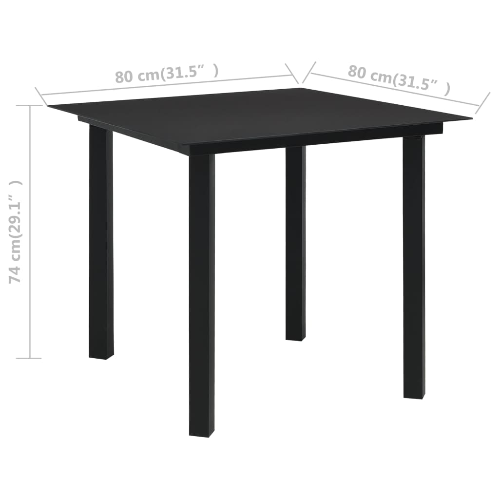 vidaXL Table à dîner de jardin Noir 80x80x74 cm Acier et verre