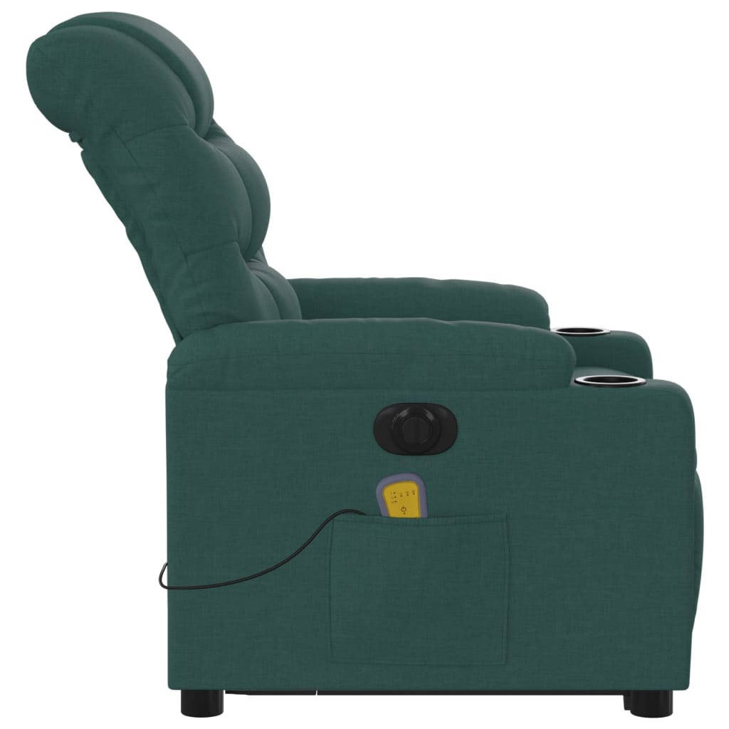 vidaXL Fauteuil inclinable de massage électrique vert foncé tissu