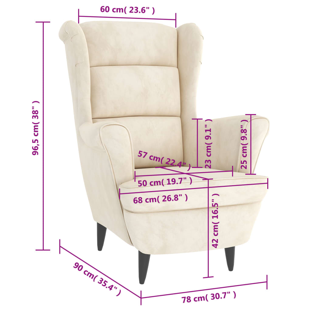 vidaXL Fauteuil blanc crème velours