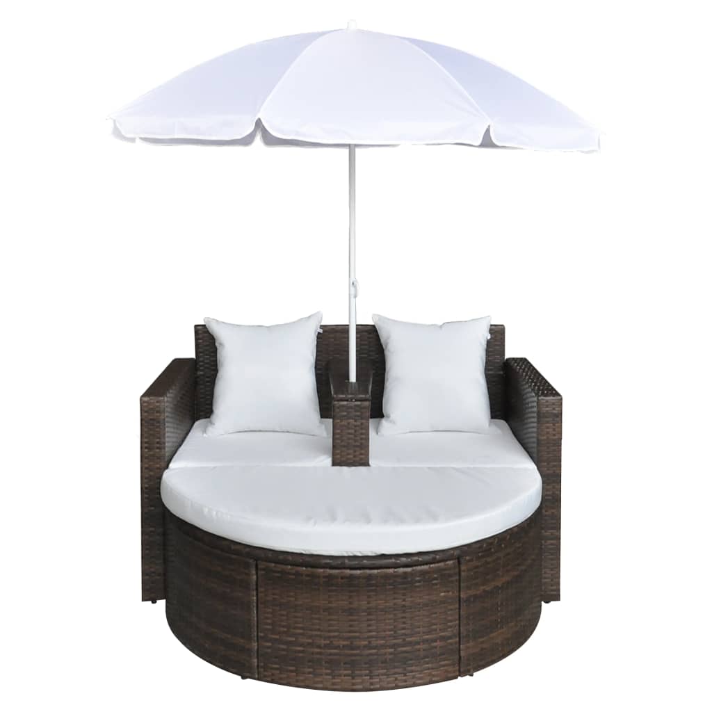 vidaXL Lit de jardin avec parasol Marron Résine tressée