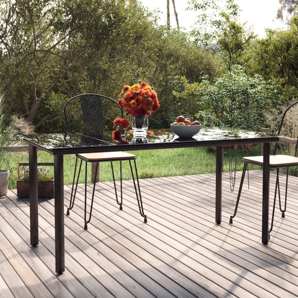 vidaXL Table à dîner de jardin Noir 160x80x74 cm Acier et verre trempé