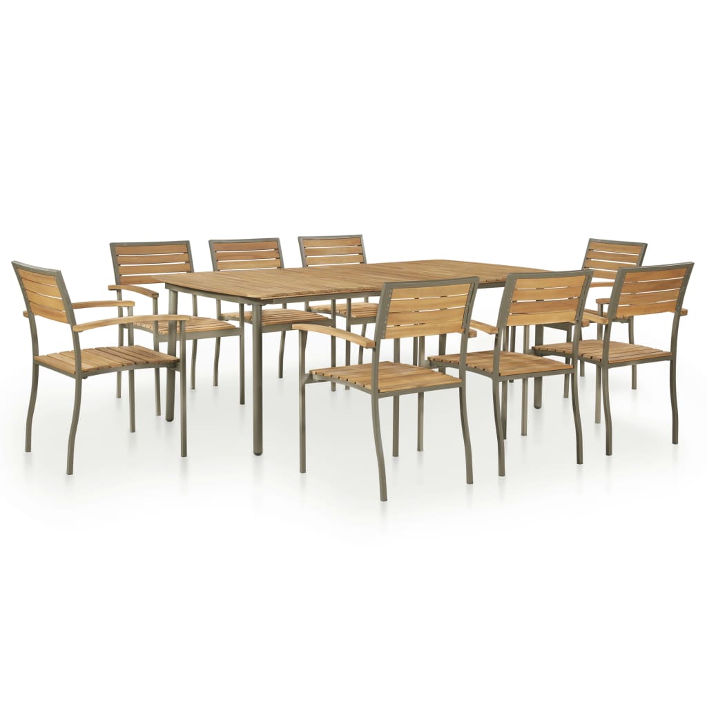 vidaXL Mobilier à dîner d'extérieur 9pcs Bois d'acacia solide et acier