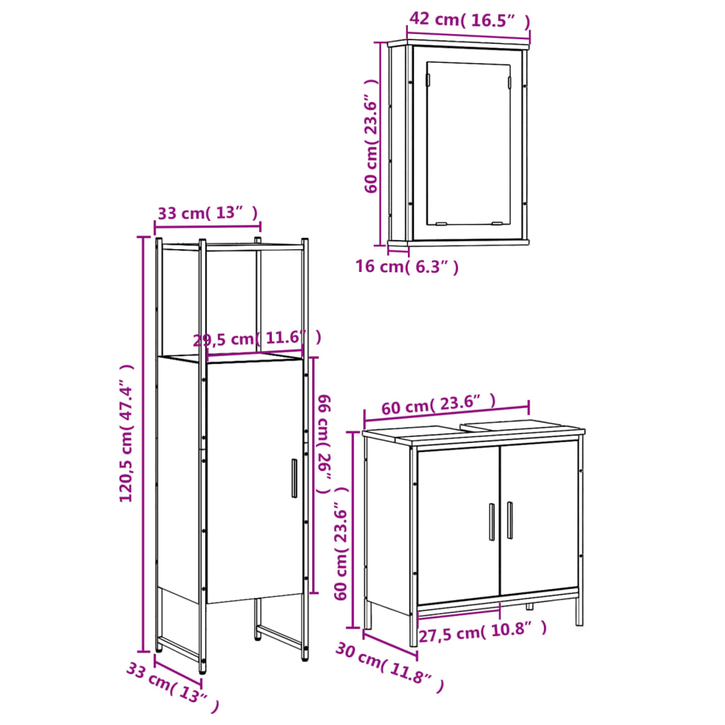 vidaXL Ensemble de meubles salle de bain 3 pcs noir bois d'ingénierie