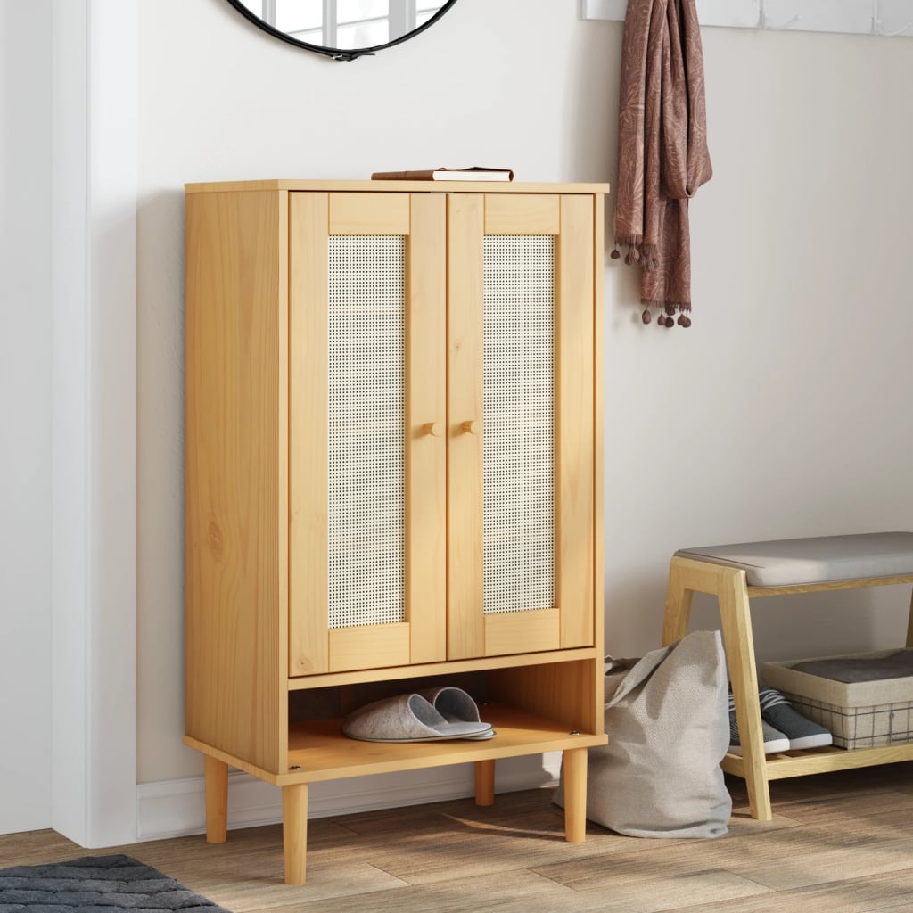 vidaXL Armoire à chaussures SENJA aspect rotin marron bois massif