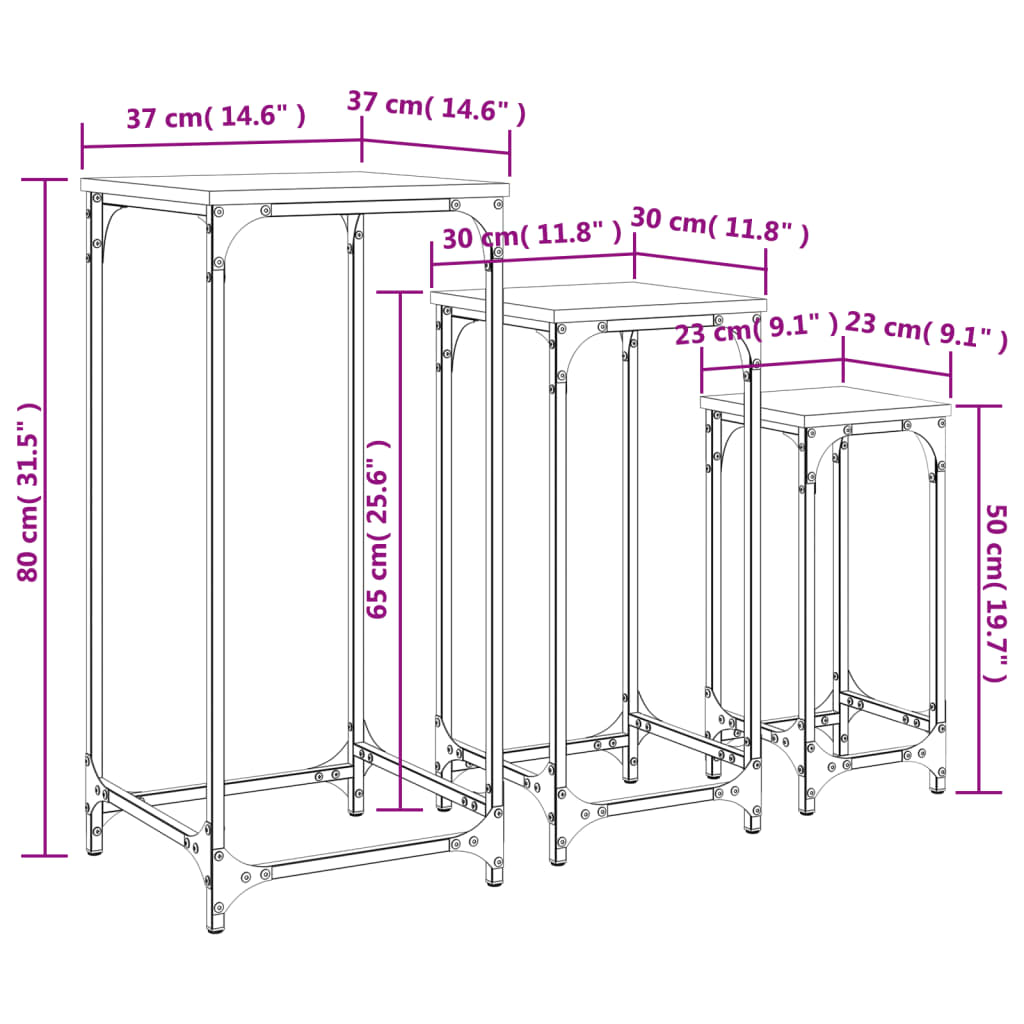 vidaXL Tables d’appoint gigognes 3 pcs chêne fumé bois d'ingénierie