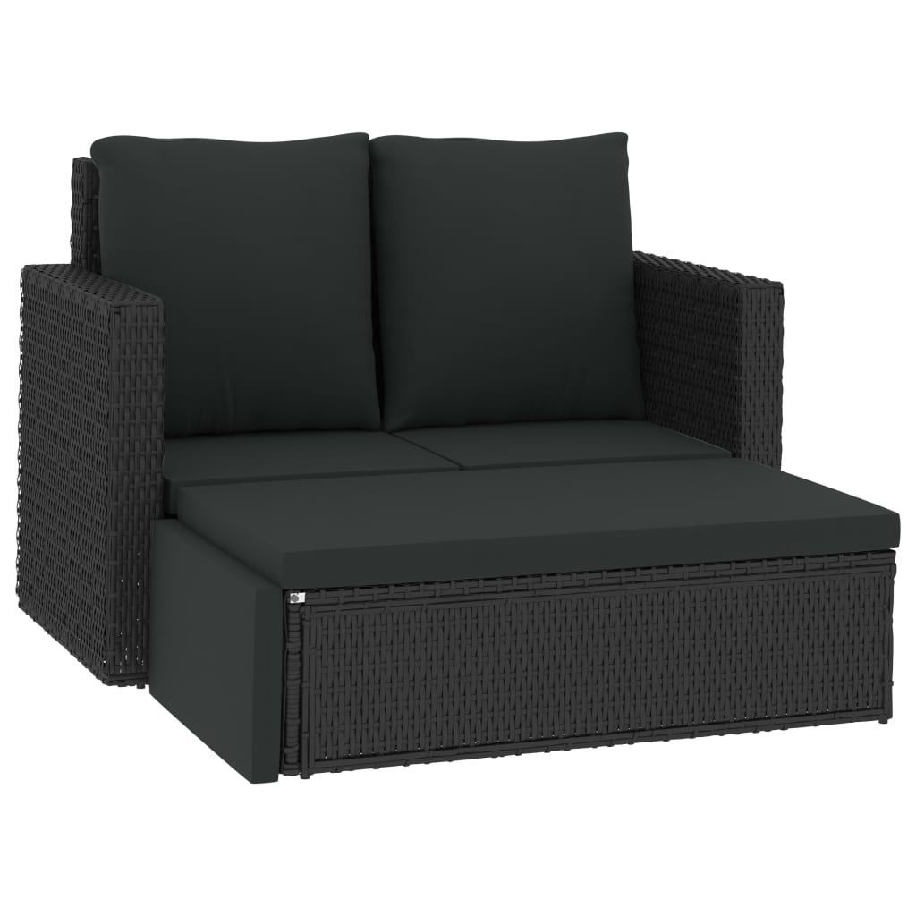 vidaXL Salon de jardin 2 pcs avec coussins résine tressée noir