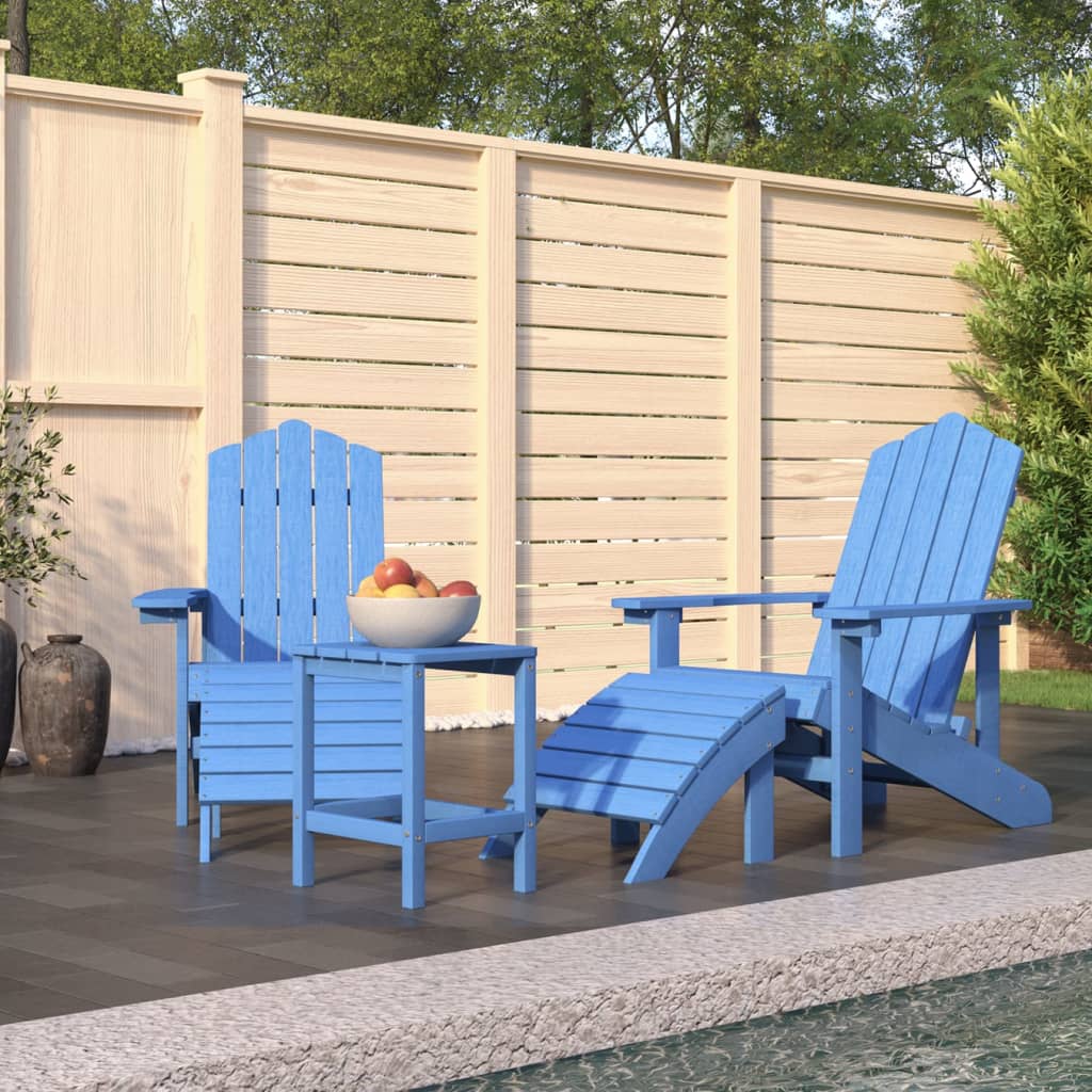 vidaXL Chaises de jardin Adirondack repose-pied table PEHD Bleu aqua