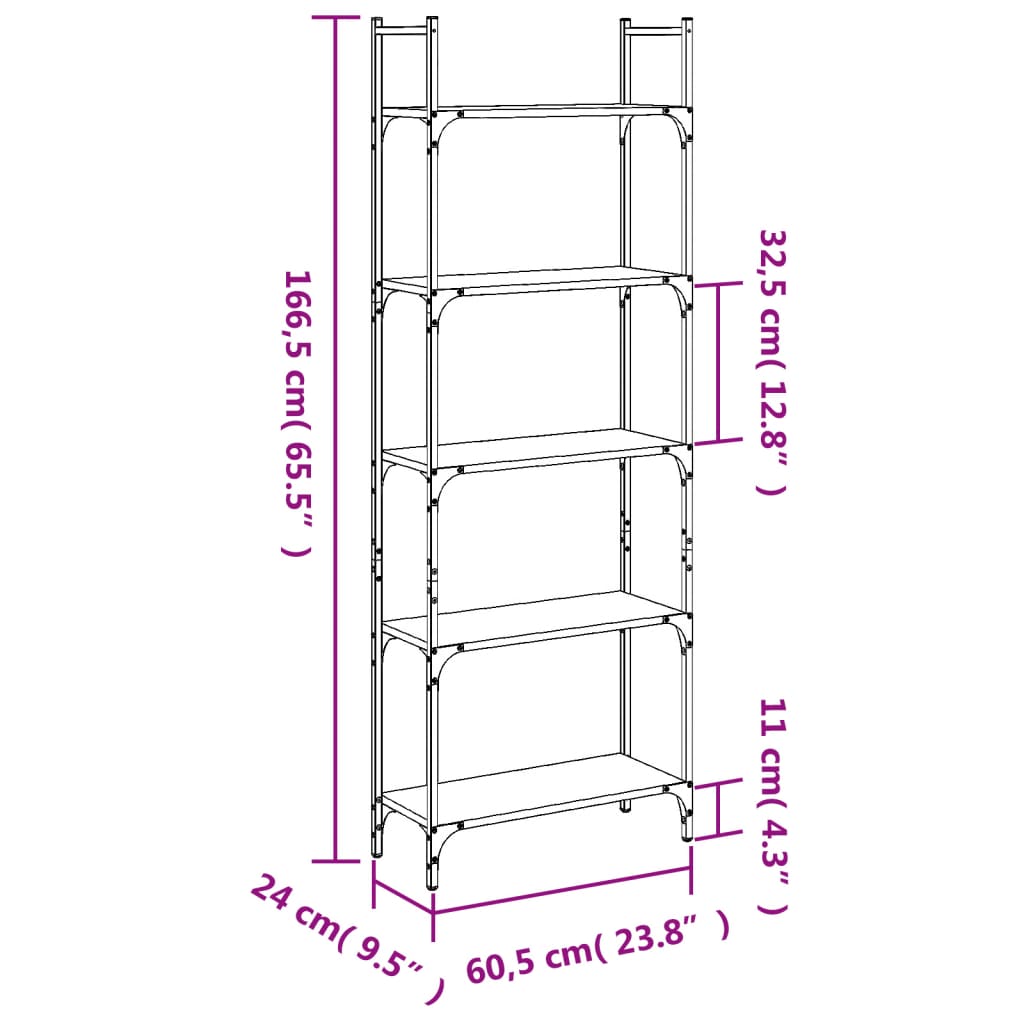 vidaXL Bibliothèque à 5 niveaux chêne fumé 60,5x24x166,5 cm