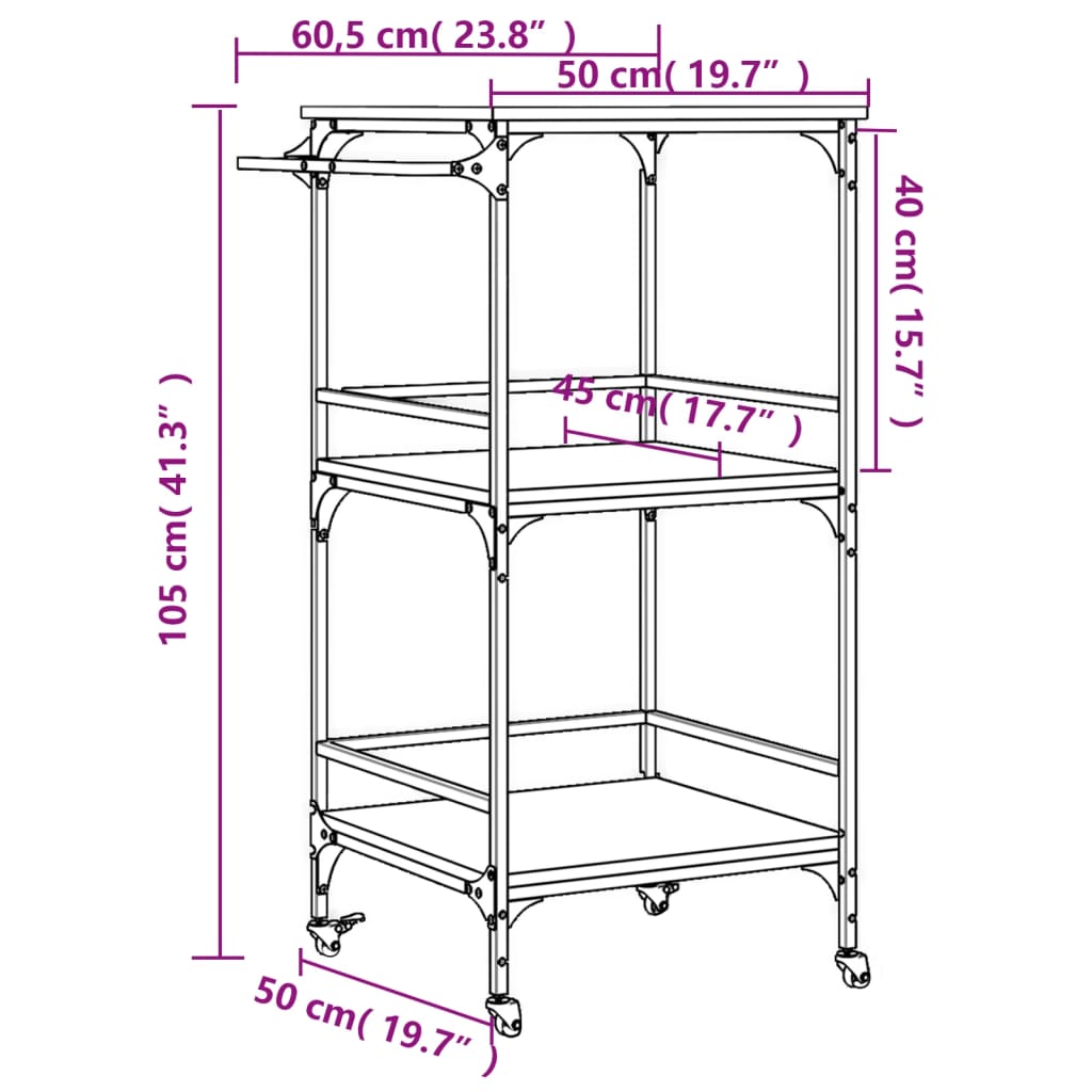 vidaXL Chariot de cuisine chêne fumé 60,5x50x105 cm bois d'ingénierie