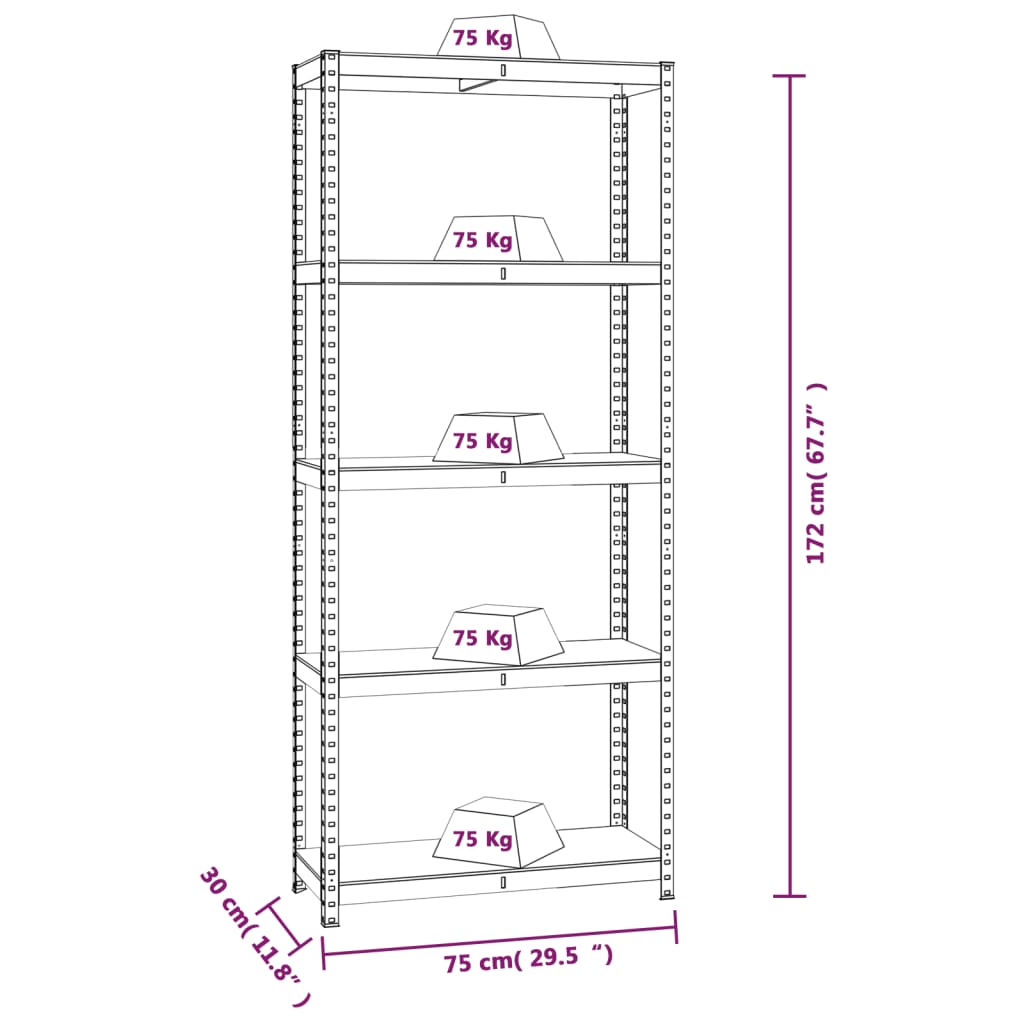 vidaXL Étagères à 5 niveaux 2 pcs Argenté Acier et bois d'ingénierie