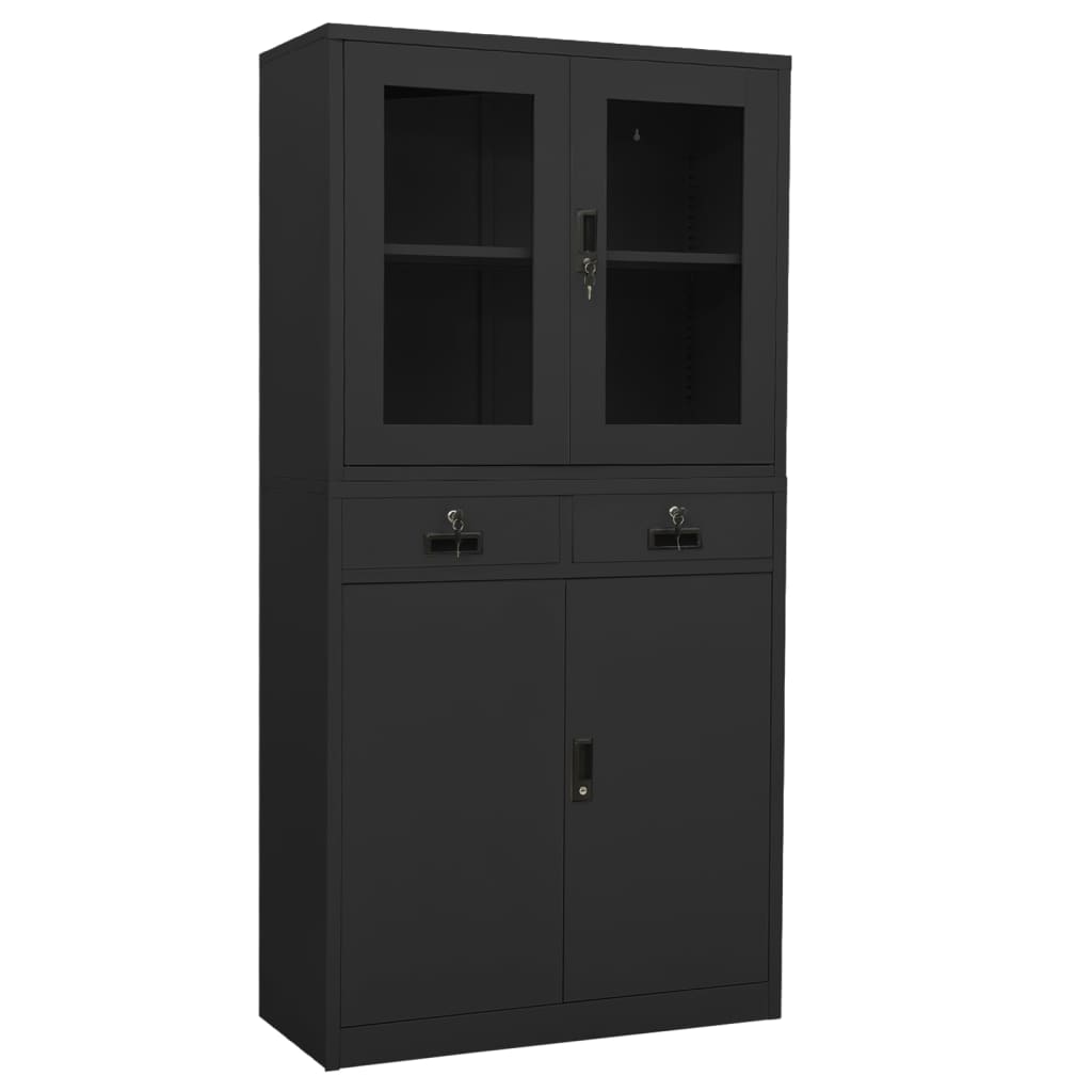 vidaXL Armoire de bureau Anthracite 90x40x180 cm Acier et verre trempé