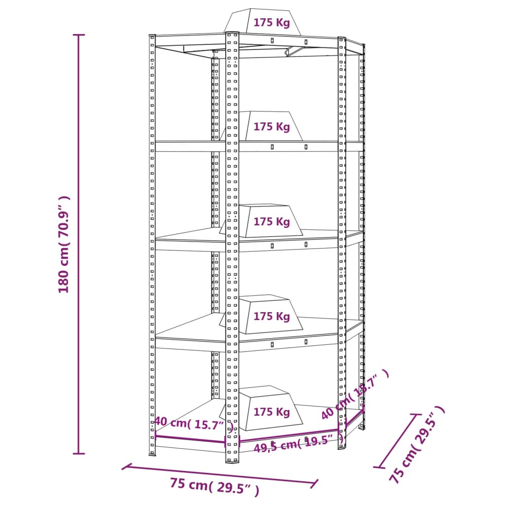 vidaXL Étagère d'angle à 5 niveaux Bleu Acier et bois d'ingénierie