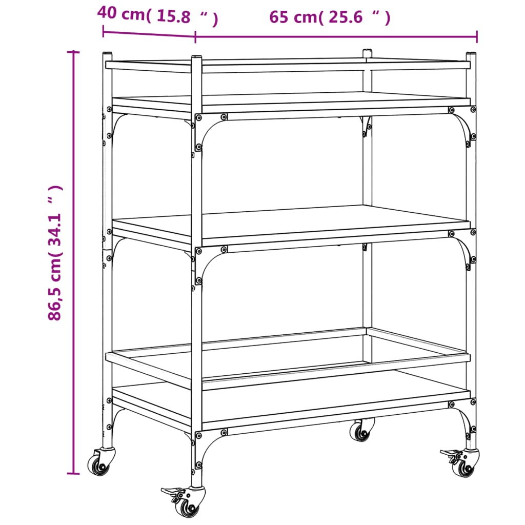 vidaXL Chariot de cuisine chêne fumé 65x40x86,5 cm bois d'ingénierie