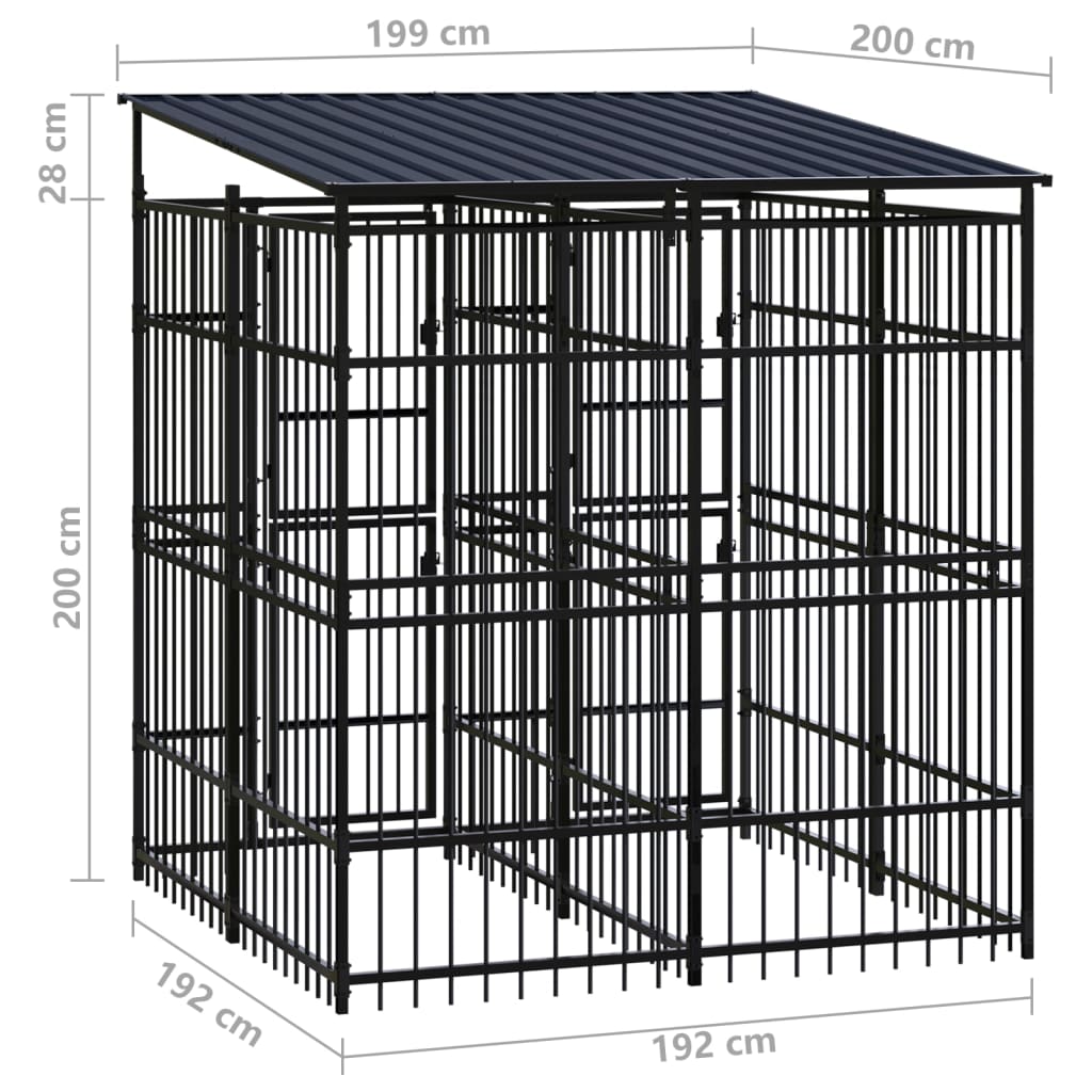 vidaXL Chenil d'extérieur avec toit pour chiens Acier 3,69 m²