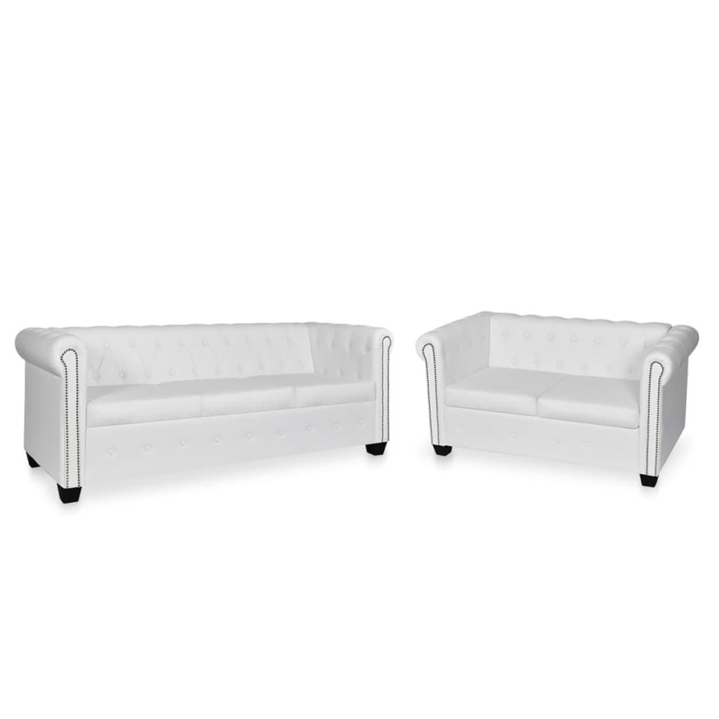 vidaXL Ensemble de canapé Chesterfield à 2/3 places blanc similicuir