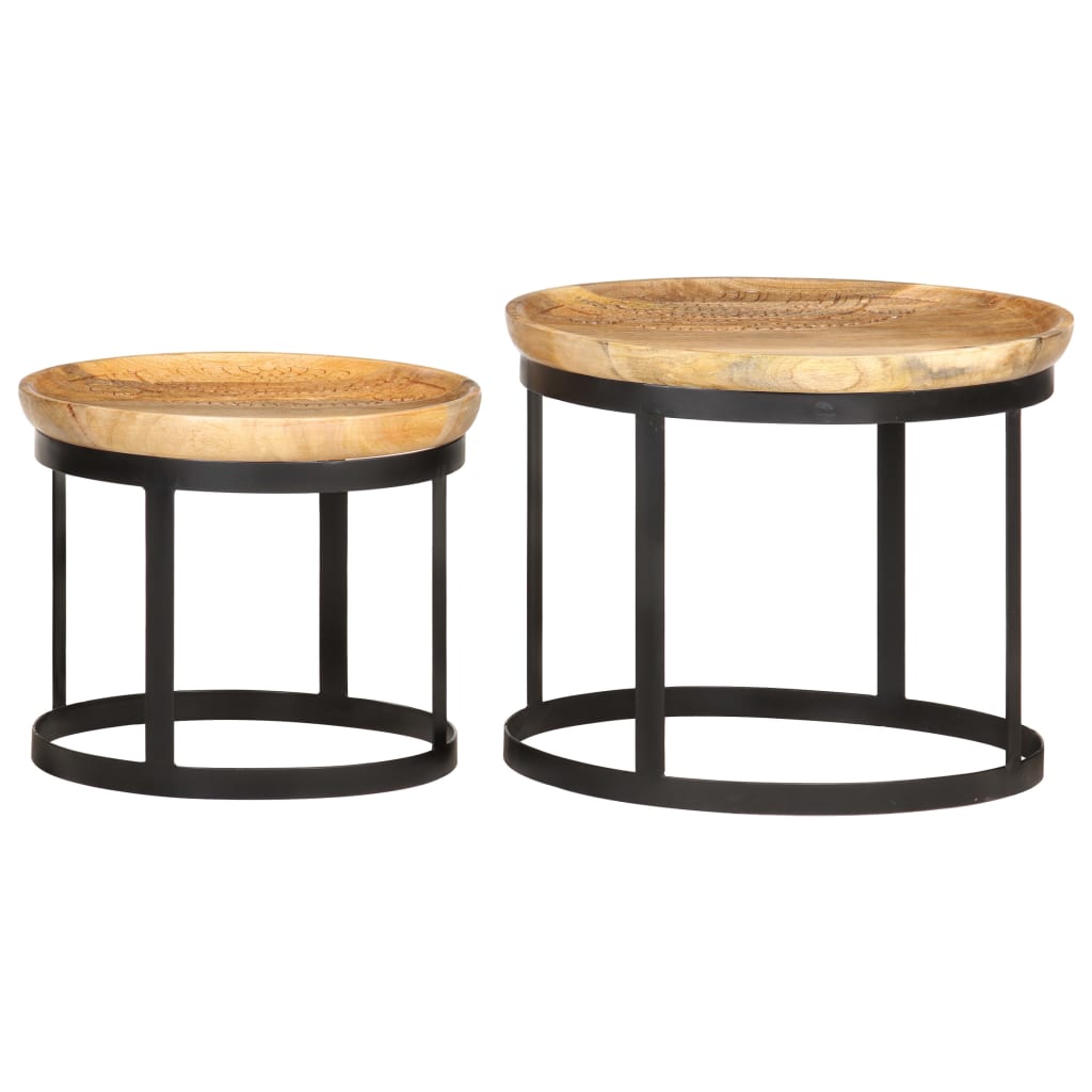 vidaXL Tables d'appoint rondes 2 pcs Bois de manguier solide et acier