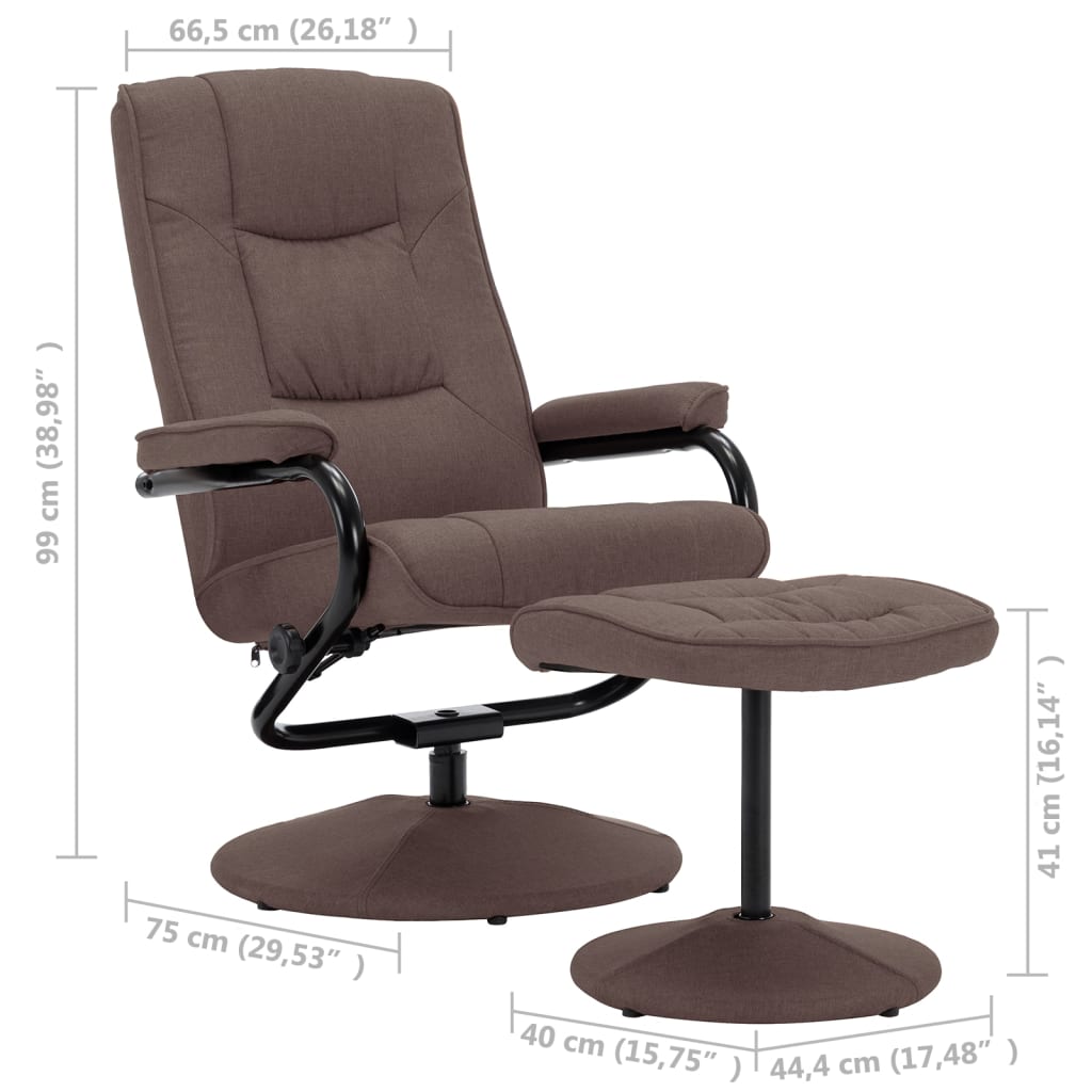 vidaXL Fauteuil inclinable avec repose-pieds marron tissu