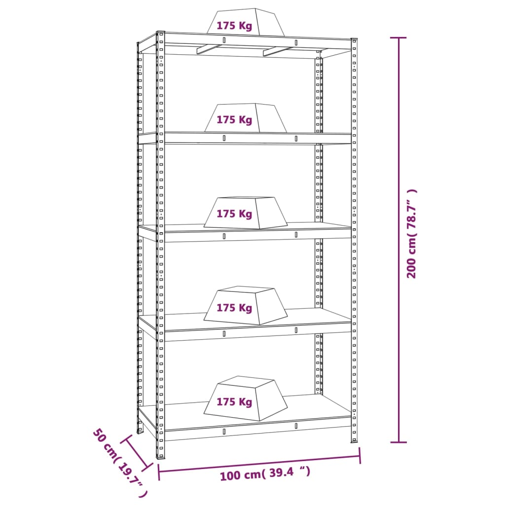 vidaXL Étagère de rangement 5 niveaux Argenté Acier et bois ingénierie