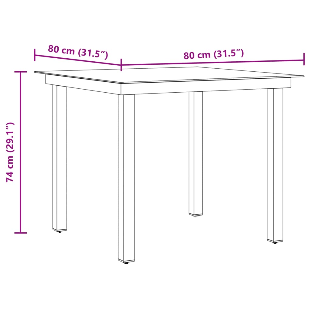 vidaXL Table de jardin Noir 80x80x74 cm Aluminium et verre