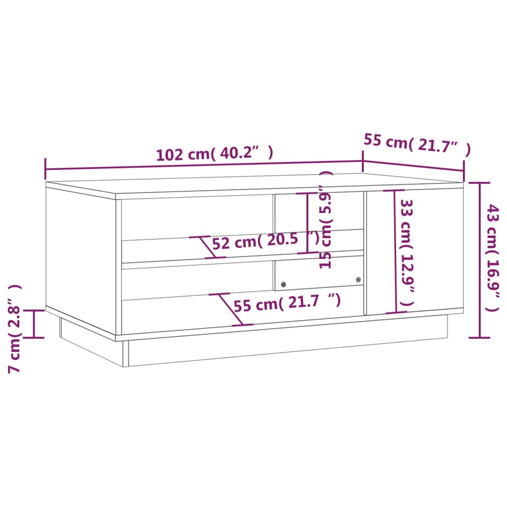 vidaXL Table basse chêne fumé 102x55x43 cm bois d'ingénierie