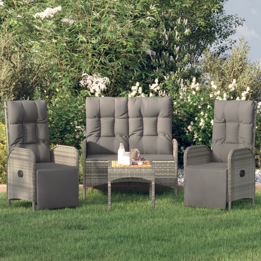 vidaXL Ensemble à manger jardin 4pcs et coussins Gris Résine tressée