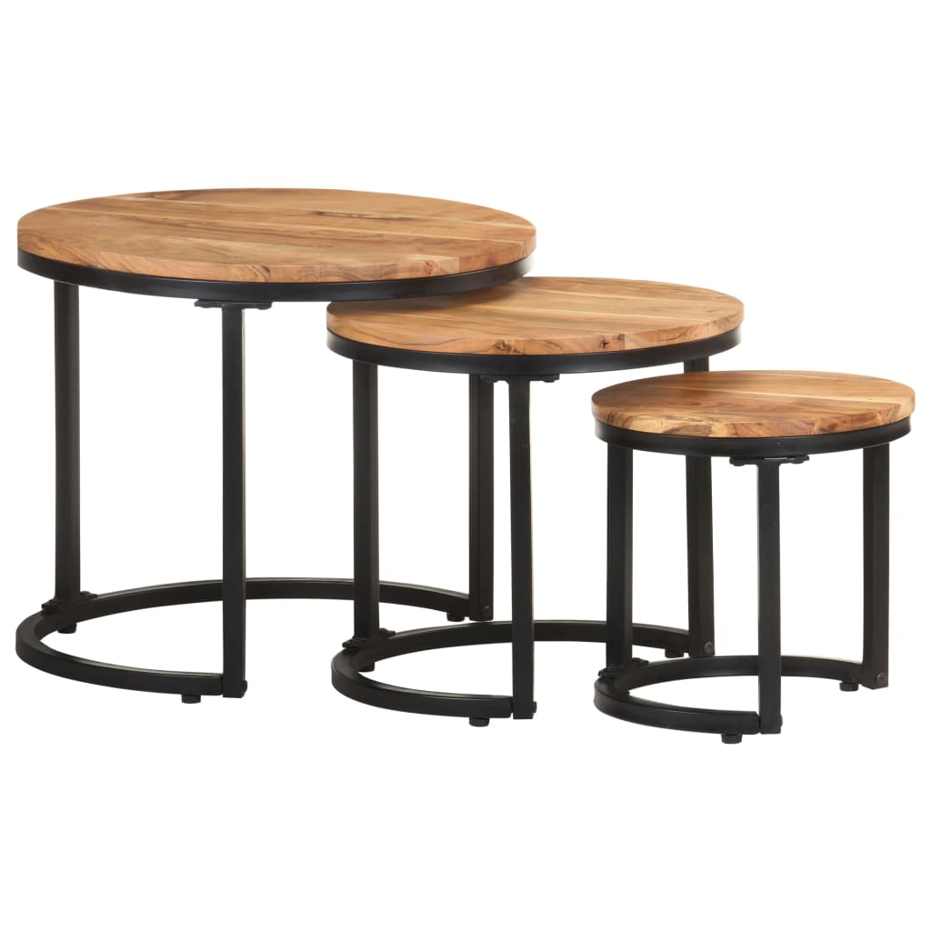 vidaXL Tables d'appoint 3 pcs Bois d'acacia solide