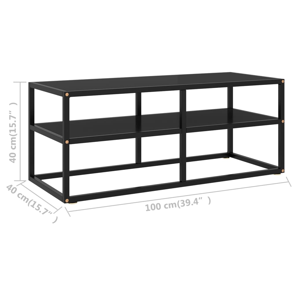 vidaXL Meuble TV noir avec verre noir 100x40x40 cm