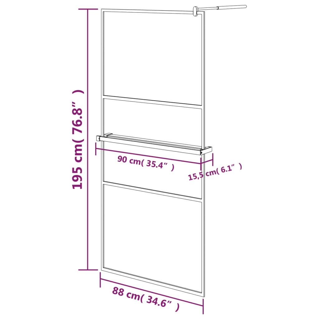 vidaXL Paroi de douche avec étagère Noir 90x195 cm Verre ESG&Aluminium