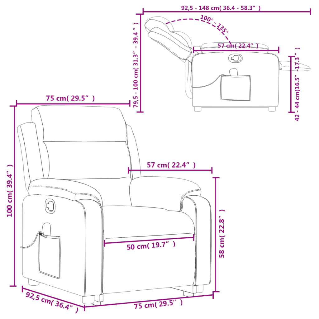 vidaXL Fauteuil inclinable de massage noir tissu