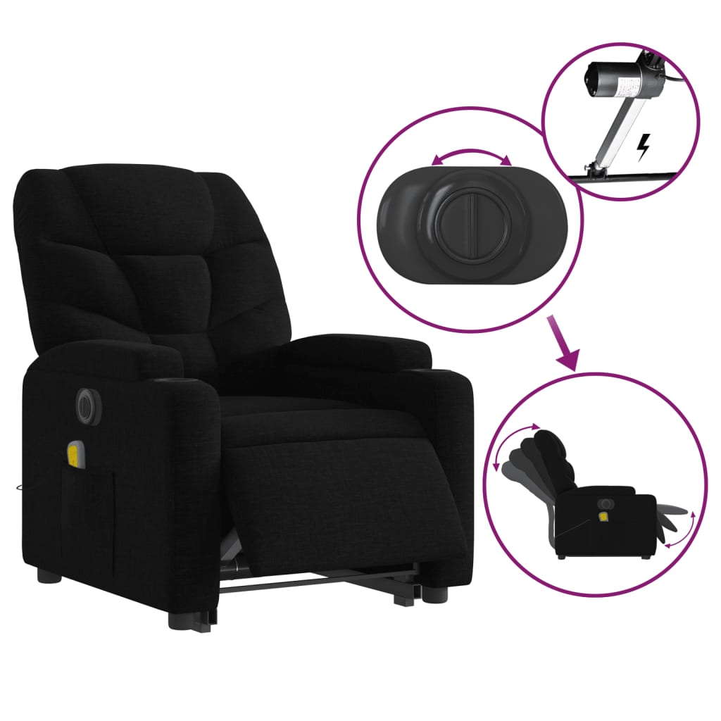 vidaXL Fauteuil inclinable de massage électrique noir tissu