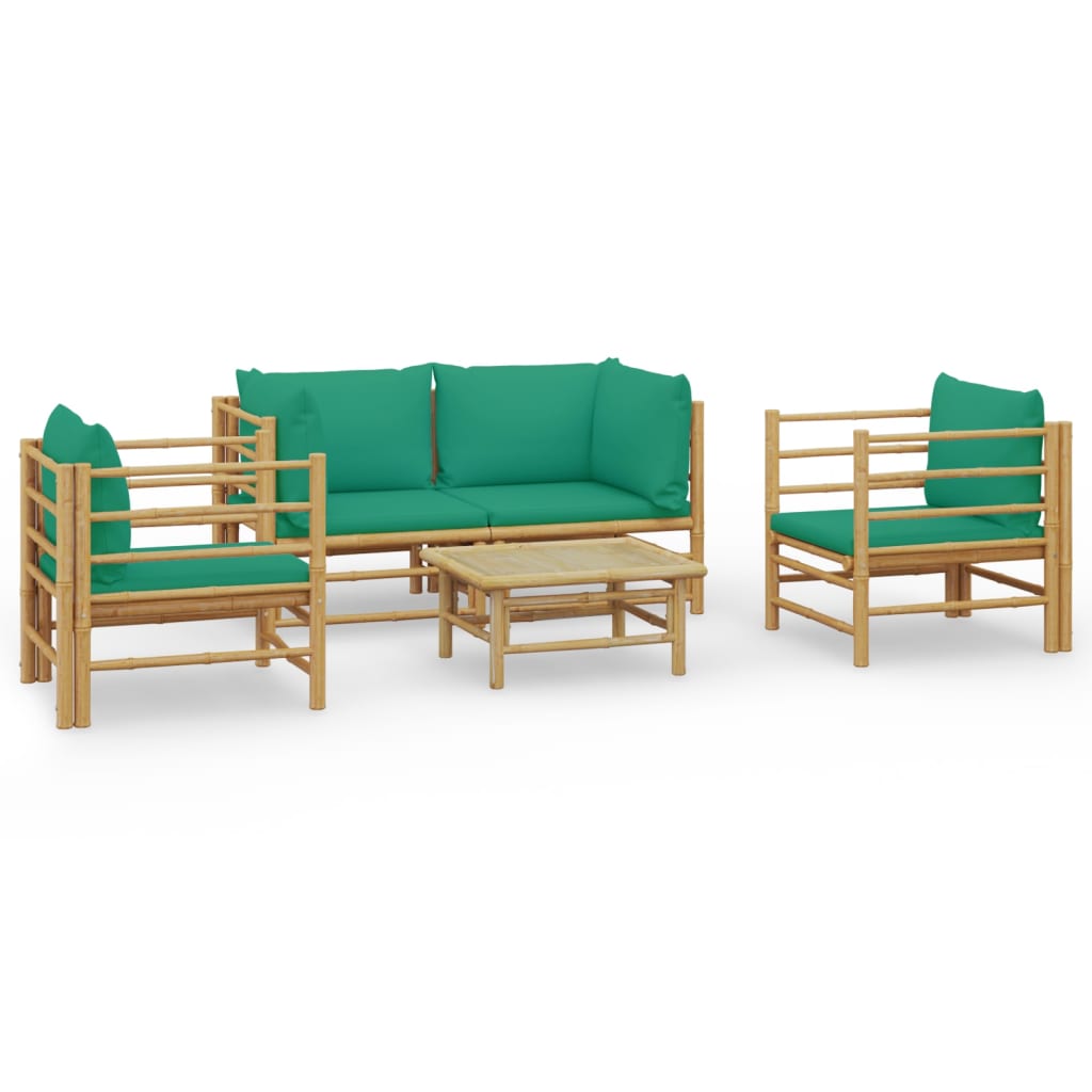 vidaXL Salon de jardin 5 pcs avec coussins vert bambou