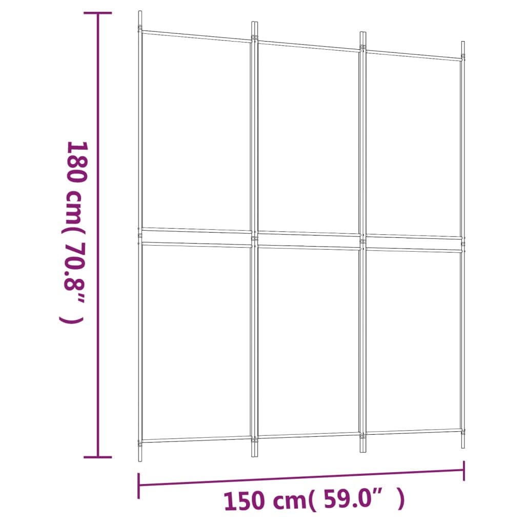 vidaXL Cloison de séparation 3 panneaux Blanc 150x180 cm Tissu