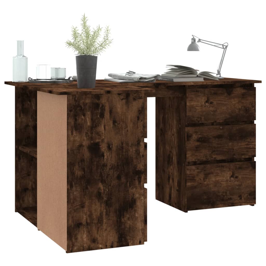 vidaXL Bureau d'angle Chêne fumé 145x100x76 cm Bois d'ingénierie