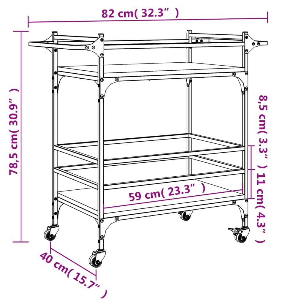 vidaXL Chariot de cuisine chêne fumé 82x40x78,5 cm bois d'ingénierie