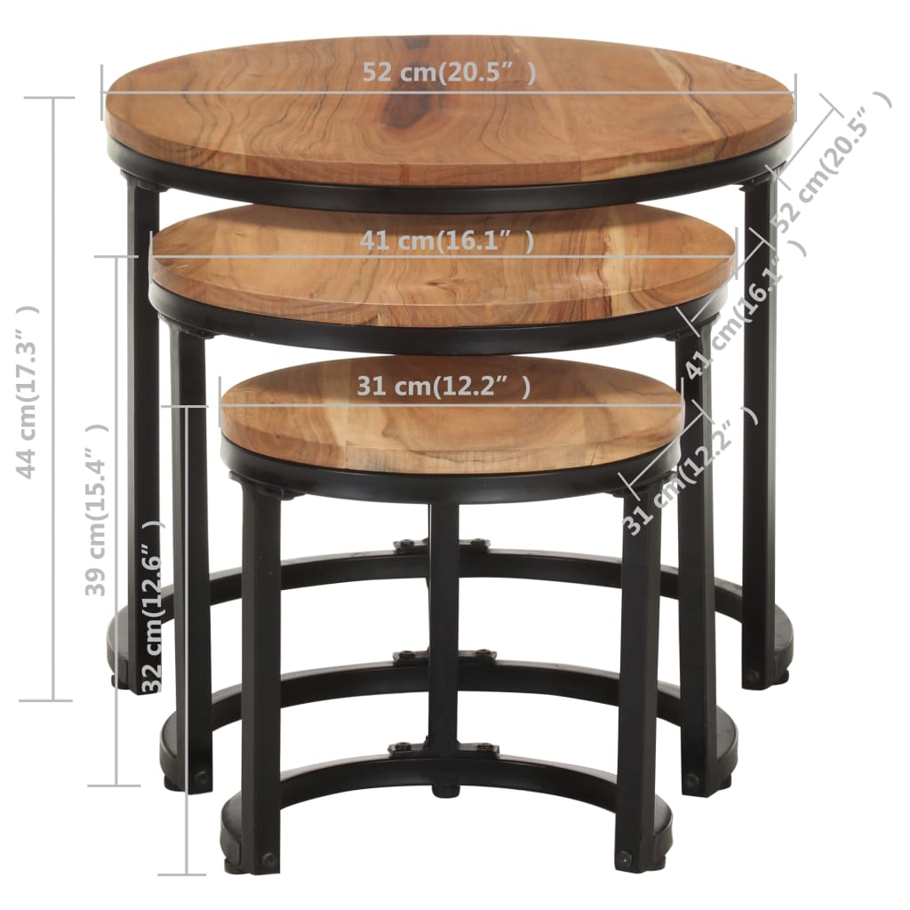 vidaXL Tables d'appoint 3 pcs Bois d'acacia solide