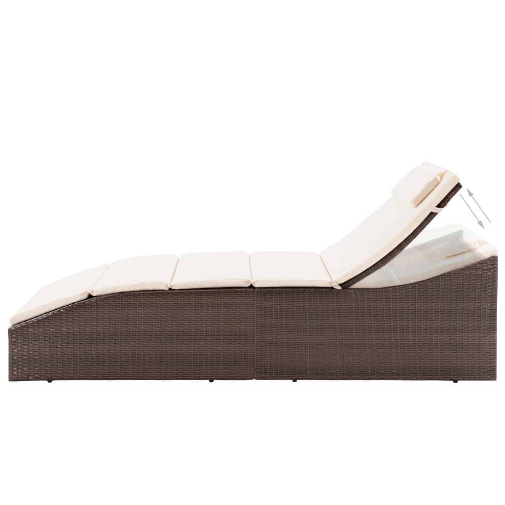 vidaXL Chaise longue avec coussin Résine tressée Marron