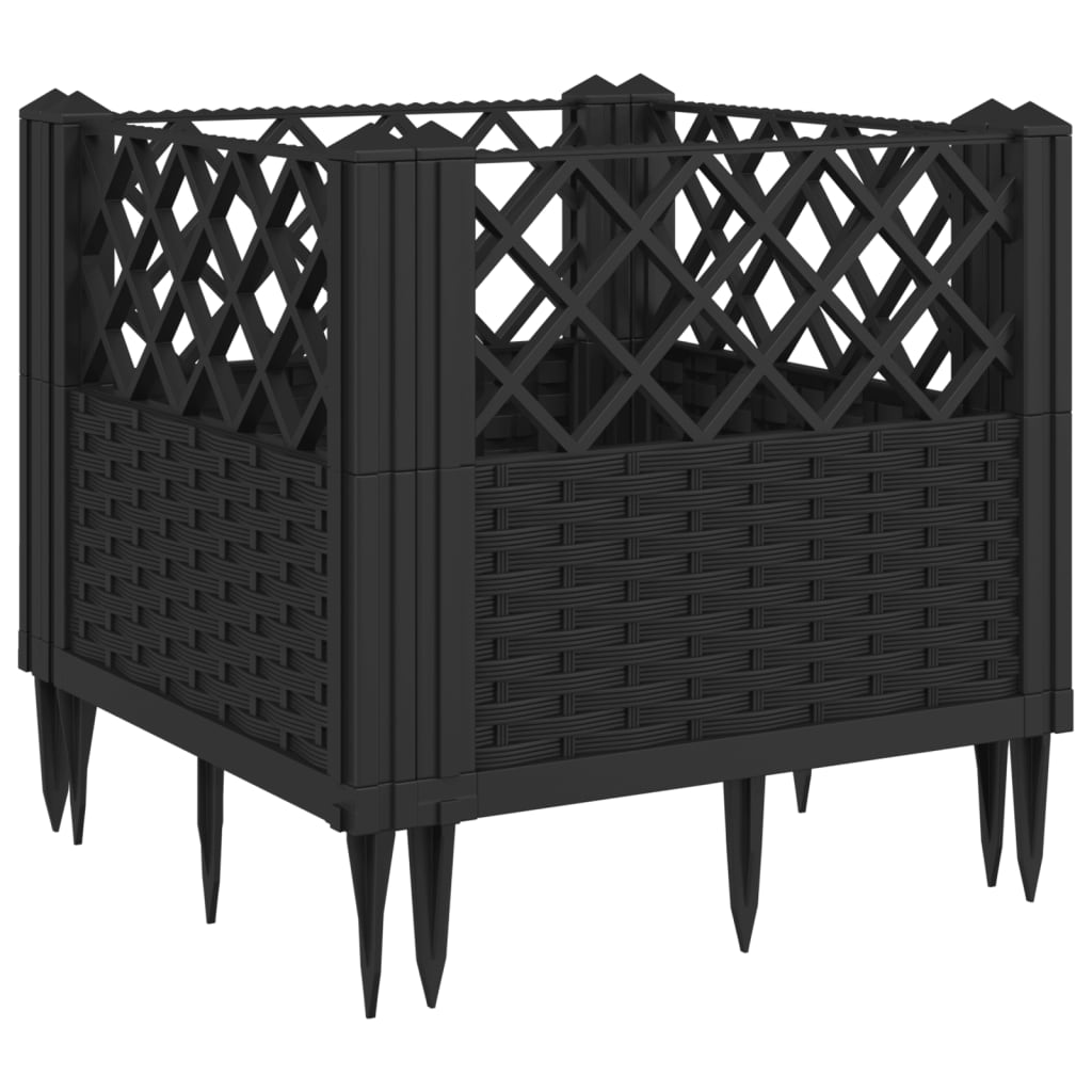 vidaXL Jardinière avec piquets noir 43,5x43,5x43,5 cm PP