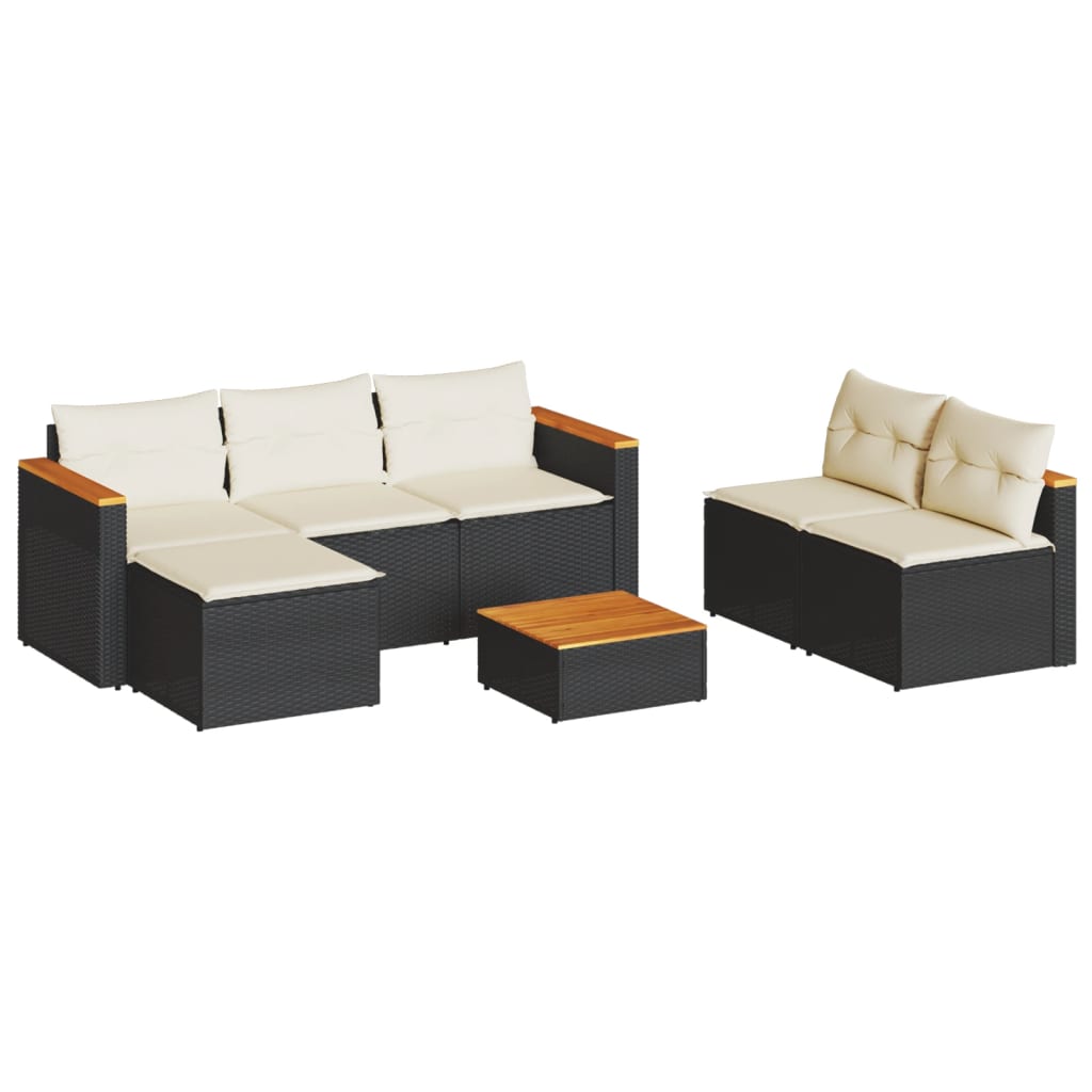 vidaXL Salon de jardin 5 pcs avec coussins noir résine tressée acacia