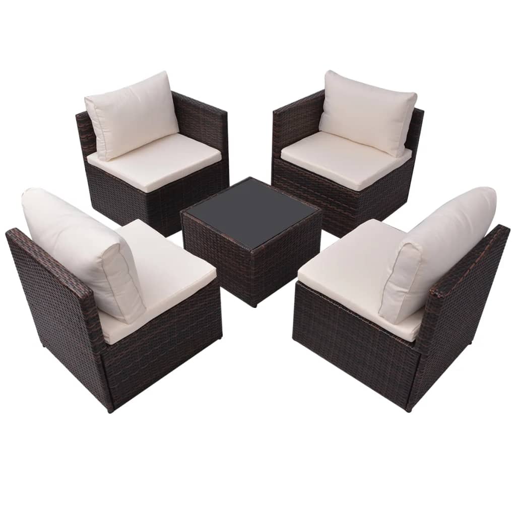 vidaXL Salon de jardin 5 pcs avec coussins Résine tressée Marron