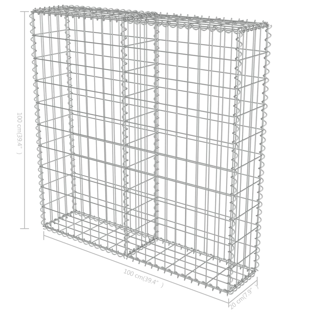 vidaXL Mur à gabion avec couvercles Acier galvanisé 100x20x100 cm