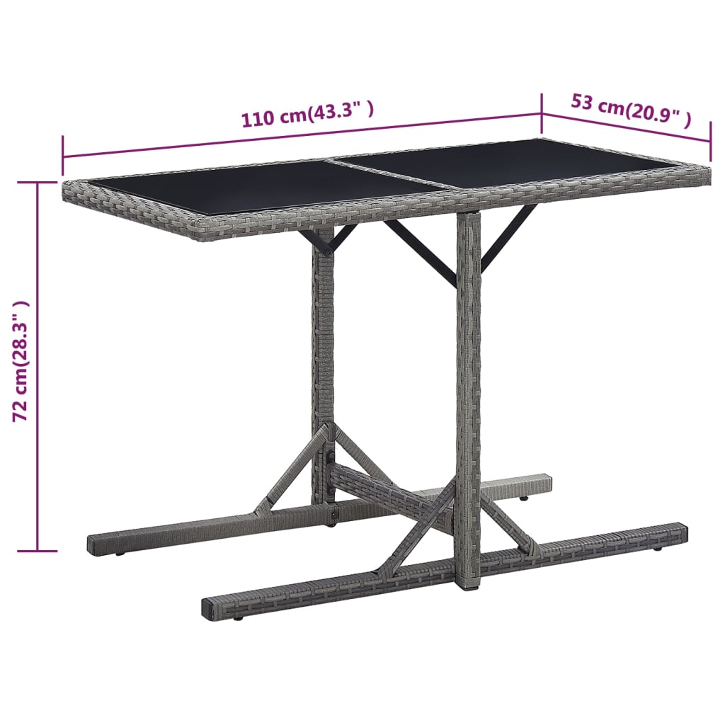 vidaXL Table de jardin Anthracite 110x53x72 cm Verre et résine tressée