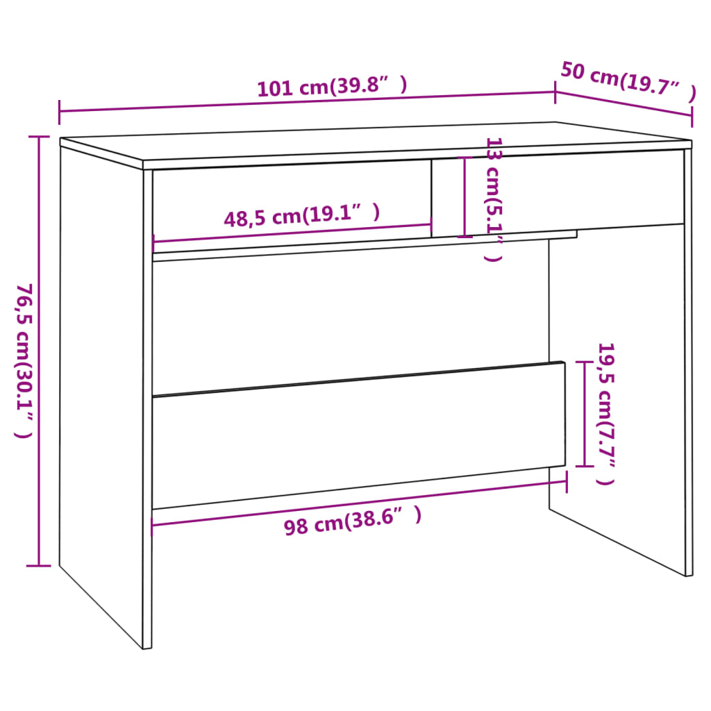 vidaXL Bureau Noir 101x50x76,5 cm Bois d'ingénierie